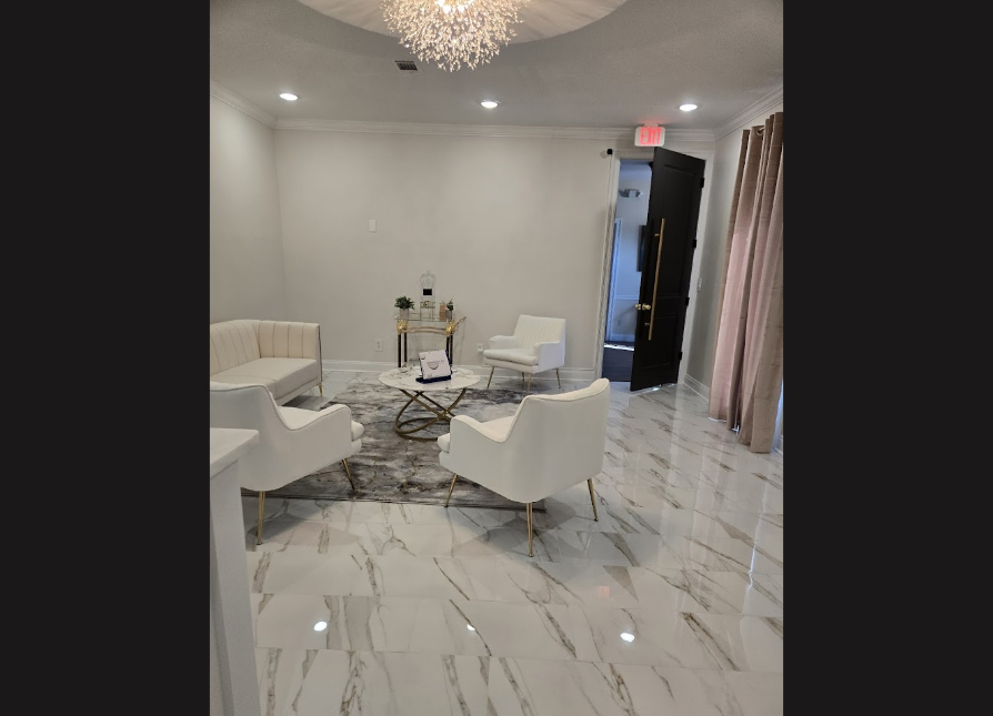 Pristine white waiting area at Panama City Laser and MedSpa