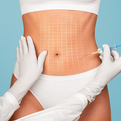 Thin person receiving an injection in their stomach